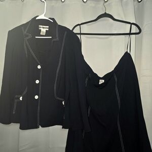 Dana Kay Navy Blazer and Skirt Set with White Stitching